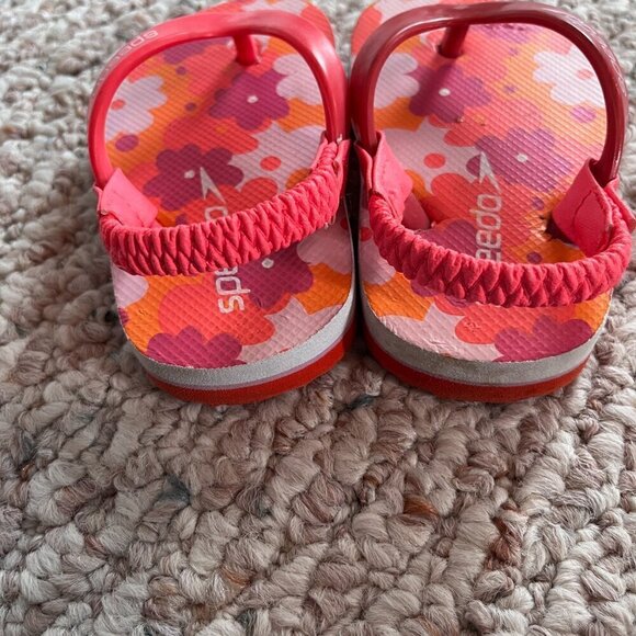 Speedo baby flip flops sandals Pink Orange Floral Size 3/4 - Picture 4 of 6